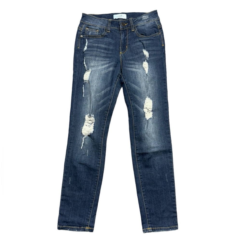 Judy Blue Denim Arts Co. Mid Rise Skinny Jeans Womens 1/25 Distressed Denim Blue